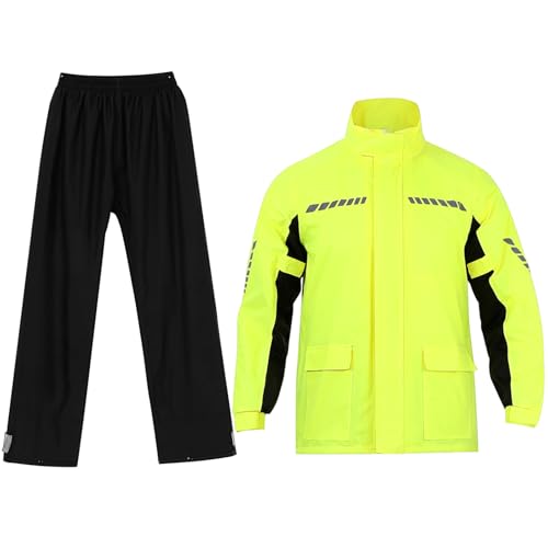 SWETRACE Traje de Lluvia para Moto Hombre XXL Fluorescente con Pantalones Negros y Cubrezapatos Reflectante Equipo de Lluvia Resistente para Ciclismo Exterior