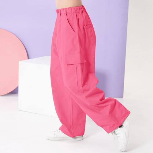 Image of Rolanko Girls Cargo Pants Wide Leg Streetwear Kids Pants with Pockets Trendy Jogger Trousers 4-14 Years