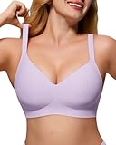 As Fairy Damen-BHs ohne Bügel, weich, bequem, V-Ausschnitt, nahtlos, Push-Up-Bralette, volle Abdeckung, T-Shirt-BH, Violett, 80DD