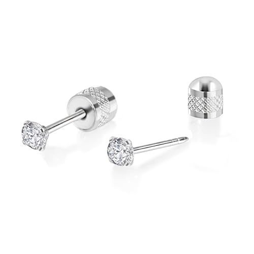 Titanium Earrings Push-in Threadless Flat Back Stud Earrings for Women Men, Cartilage Earring Hypoallergenic Cubic Zirconia Earrings Studs for Helix Tragus Piercing Jewelry