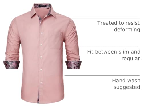 Image of HISDERN Mens Business Dress Shirts Long Sleeve Casual Button Down Shirt Formal Inner Collar Contrast Shirt for Men Wedding