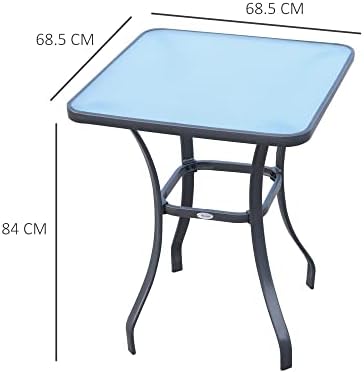 Outsunny Bar Table Bistro Square Glass Dining Kitchen Breakfast Pub Party Metal Garden Café Coffee Table Patio