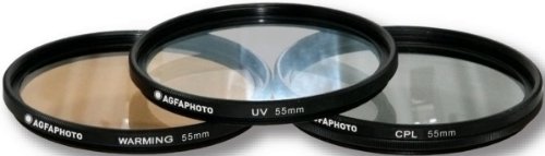 AGFA 3-Piece Professional Filter Kit 55mm - Ultraviolet (UV) + Circular Polarizor (CPL) + Warming Intensifier APFTK55
