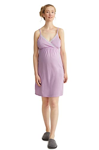 C&A Damen Nachthemd A-Linie Baumwolle Unifarben Umstandsmode Hellviolett M