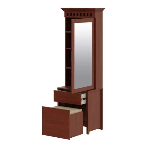 Image of Wakefit Dressing Mirror | 3 Years Warranty | Wardrobe with Storage and Mirror (Devore, Solid Wood - Golden Brown)
