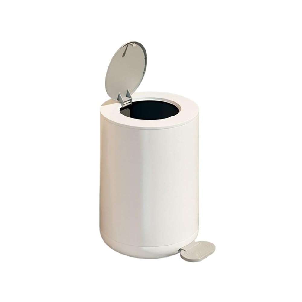 Waste Paper Basket kosz na śmieci z pokrywką ciśnieniową, kosz na śmieci z tworzywa sztucznego, nadaje się do kuchni, łazienki, sypialni, salonu (szaro-biały, 15 l)
