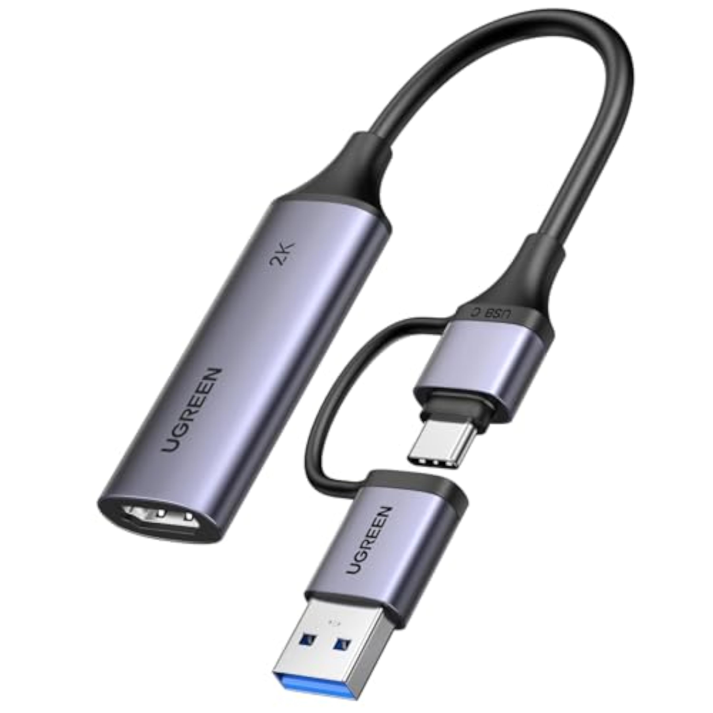 UGREEN Tarjeta de Captura de Video HDMI 4K 30Hz a USB A USB C 3.0 2K 30Hz 1080P para Streaming Grabación de Juegos y Transmisión en Vivo Compatible con Quest 3 Switch 2 PS5 PS4