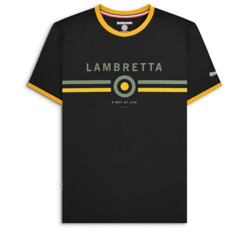 Lambretta Mens Logo Ringer Short Sleeve T-Shirt (UK, Alpha, 3XL, Regular, Regular, Black Gold)