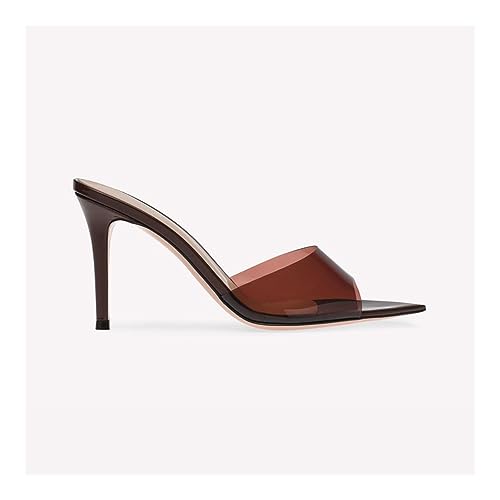 Transparent High Heeled Slippers, Thin Heeled Pointed Toe, High Heeled Sandals with Exposed Toes, Sizes 5-10(Brown,10)2