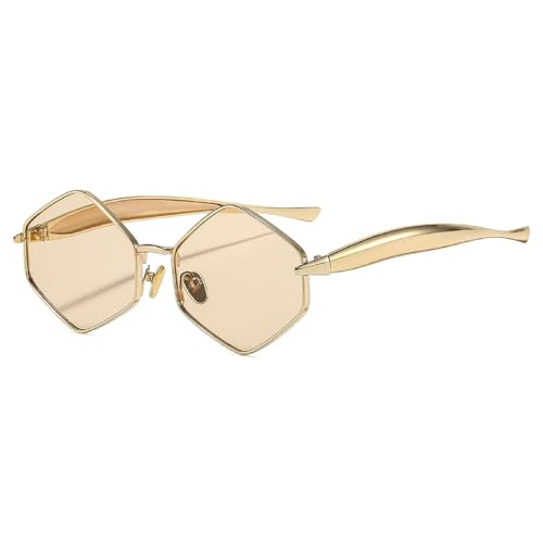 Retro Polygon Sunglasses for Women Men Trendy Hexagon Gold Sun Glasses Metal Frame Shades UV400 Protection