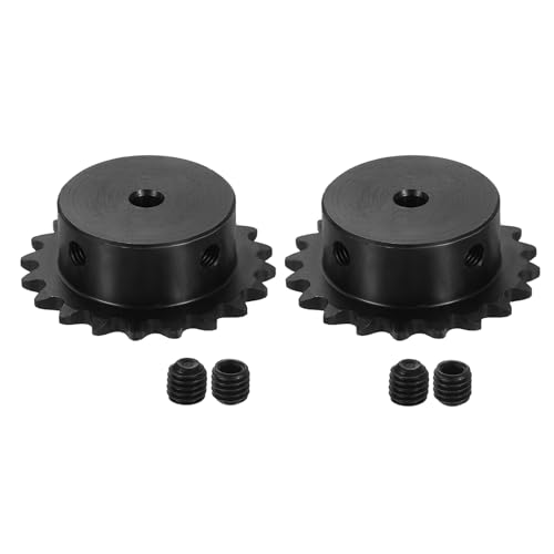uxcell 2 Pcs #25 Chain Roller Sprocket 5mm Bore, 20 Tooth C45 Carbon Steel ANSI #25 Roller Sprocket Round Hole with Set Screws for ISO 04C Chain