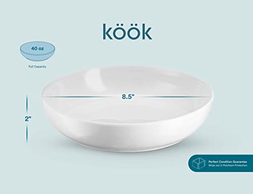 Kook Ceramic Pasta Bowl Set, For Soups And Salads, Serving Bowls, Large Capacity, Microwave & Dishwasher Safe, Set Of 4, 40 Oz #TOP5