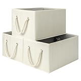 StorageWorks Storage Bins with Cotton Rope Handles, Storage Basket for Shelves, Mixing of Beige, White & Ivory, 3-Pack, Large