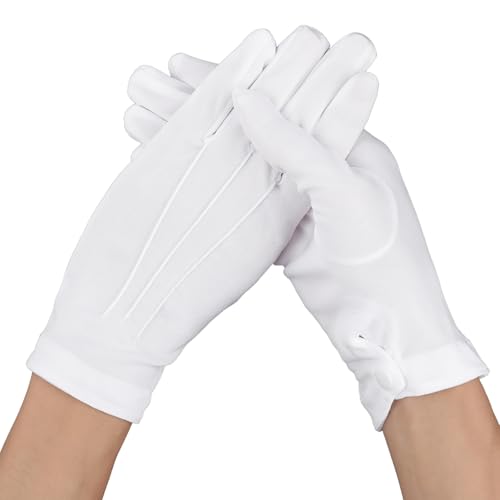 White Gloves Costume Cotton Short White Cloth Gloves Women Men With Snap Cuff Tuxedo Guard Parade Glove For Communion Police Server Coin Jewelry Funeral Guard Usher Inspection Dress Halloween
