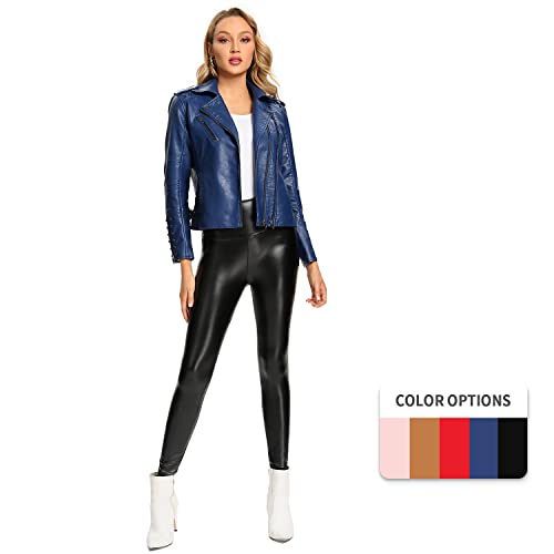 S P Y M Womens Faux Leather Jacket, Double Zip Up Coat, Moto Biker Outwear with Rivets, Regular and Plus Size2