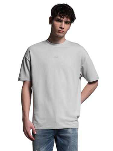 Image of Jack & Jones Men's Solid Round Neck Cotton Relaxed Fit T-Shirt | Boxy Fit | Drop Shoulders