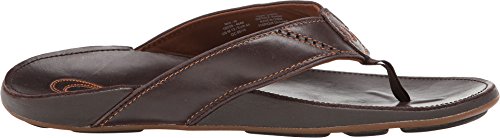 Image of OluKai Nui Men's Beach Sandals, Full Grain Leather Flip-Flop Slides, Compression Molded Footbed & Ultra-Soft Comfort Fit