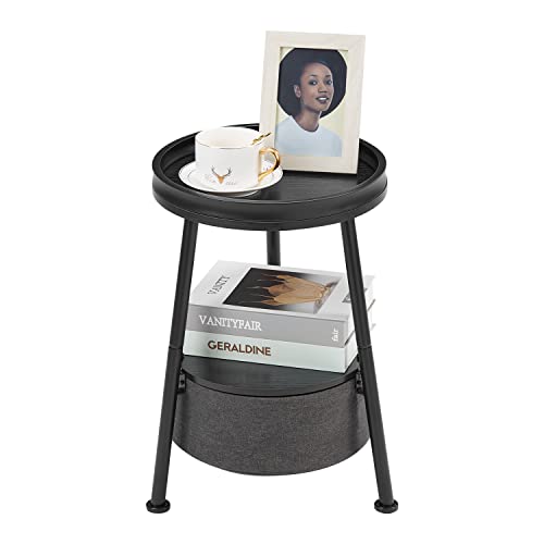 Image of LEMONDA Small Round End Table, 2 Tier Round Side Table with Storage Basket,11.8”D*17.8”H Small Round Table,Sofa Side Table,Small Round Nightstand for Living Room Bedroom