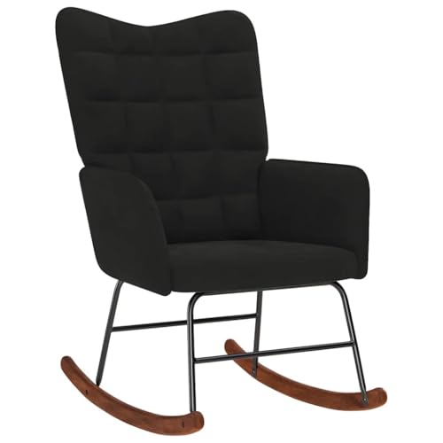 vidaXL Silla Mecedora de Terciopelo Negro, Silla, sillón de salón, sillón mecedor, sillón, sillón de Relax, sillón Relax, sillón de Terciopelo