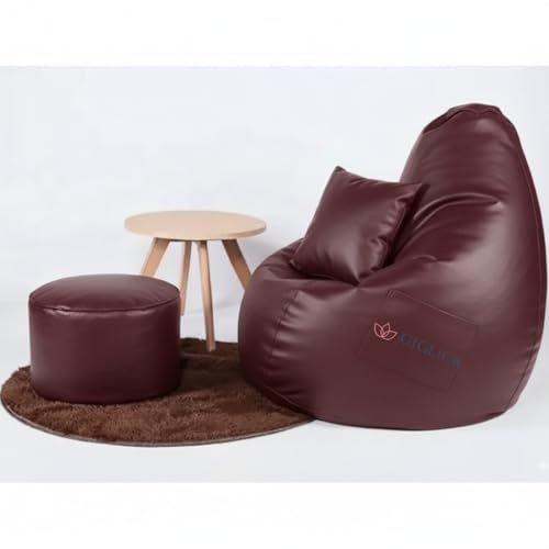 Image of 4XL Bean Bag Chair with Footrest & Cushion | Pre-Filled Beans | PVC Leatherette Lounger Sofa | Indoor & Outdoor Bean Bag with Pocket & Handle | Double Stitching | 6 Months Warranty Color- (Maroon)