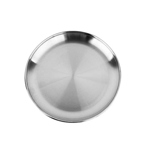 Thick 201 Stainless Steel Plate Fruit Plate Tableware Picnic Dish Plate Simple Barbecue Heat-Resistant Dishes - Silver 23cm