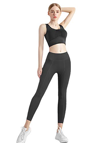 Cherish Yoga Outfits für Frauen 2 Stück Set Hohe Taille Leggings mit Sport BH Set Sportbekleidung, schwarz, XX-Large Cover
