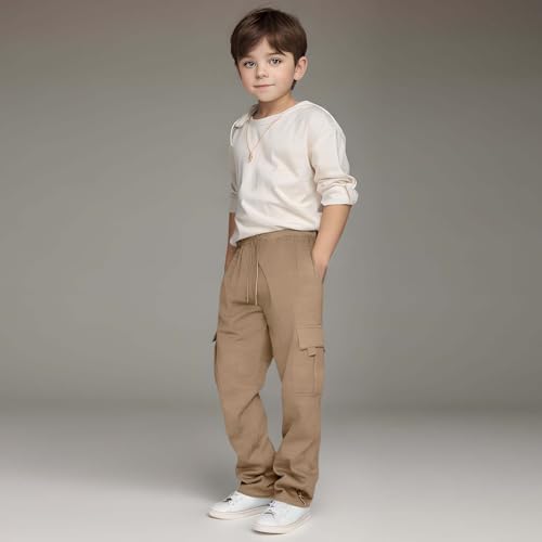 Boys Cargo Sweatpants Fleece Straight Wide Leg Open Bottom Baggy Sweat Pants Loose Athletic Workout Joggers with Pockets3