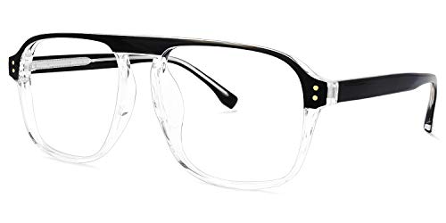 Image of Zeelool Retro TR90 Oversized Aviator Blue Light Blocking Glasses Computer Gaming Eyewear for Women Men Willow TT217878-05 Black /Crystal