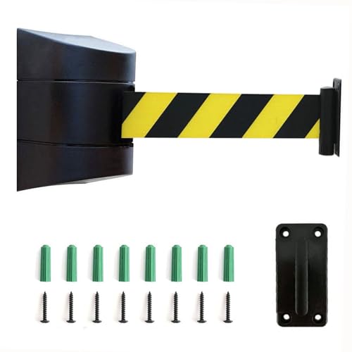 CAIFEXUE Black Retractable Belt Barrier, with Mounting Accessories,2/3/5/10M Wall Mount Safety Cordon Barrier,Queuing Safety Tape Cordon, Airports, Banks, School/a/5M/16.4Ft