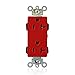 Leviton M1636-R Lev-Lok Modular Wiring Device 20-Amp, 125-Volt, Decora Plus Duplex Receptacle, Commercial Grade, Straight Blade, Self Grounding, Red