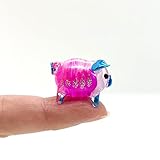 Sansukjai Rare Pig Micro Tiny Figurines Hand Blown Glass Art Sea Animals Collectible Gift Home Decor#1 (Pink Blue)