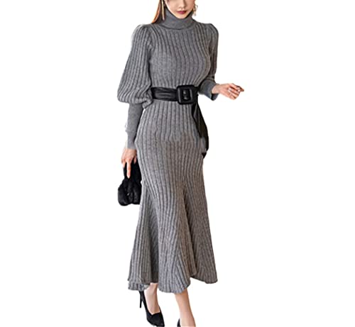 Robe en jersey à manches longues avec col haut et ceinture pour automne hiver