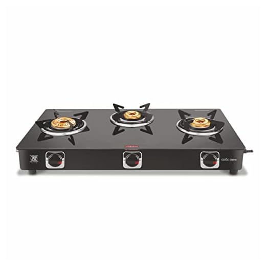 Vidiem Edge Shine Gas Stove | 8mm Toughened Glass Top | Extra Large Cooking Surface | Heavy-Duty Brass Burners | Manual Ignition | Lifetime Glass Warranty (3 Burner)