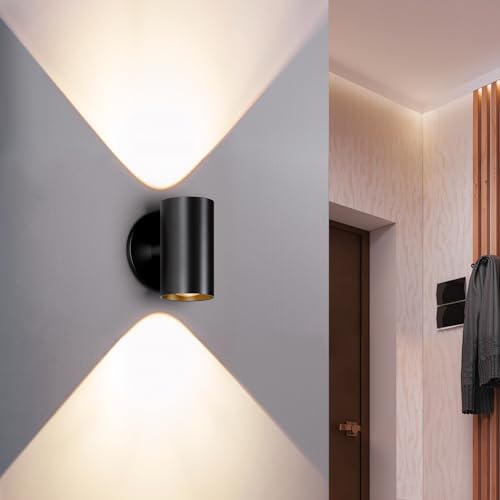 Image of Tubicen Up Down Wall Sconce Indoor Dimmable Movie Theater Lights Hardwired | 7W Bright LED Cylinder Wall Sconces Modern Interior Wall Light for Living Room Home Theater Hallway Stairs 3000K 5.4 inchH Black