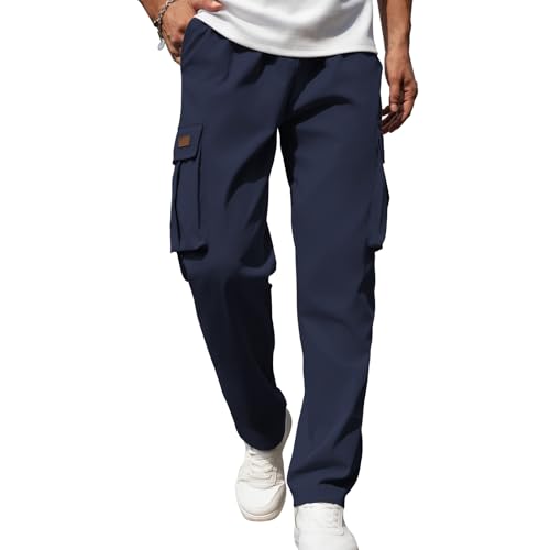 Men's Casual Cargo Sweatpants Waist Drawstring Joggers Tactical Loose Fit Pants for Men with Multi Pockets