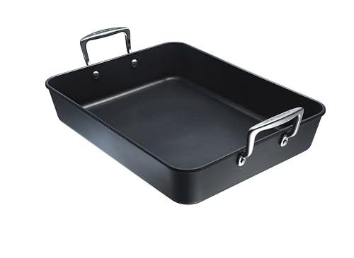 LE CREUSET Plat à Rôtir Anti-Adhérent en Fonte d'Aluminium, 35 x27 cm, Anthracite/Argenté,52104350010101