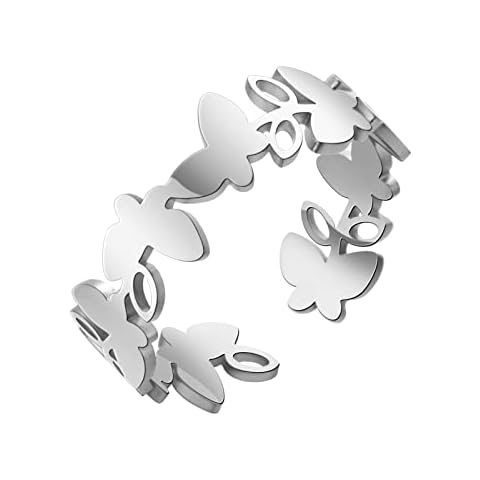 kkjoy Anillo de Mariposas y Hojas de Acero Inoxidable Cover
