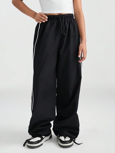 QJQ Girls Wide Leg Elastic High Waisted Parachute Pants Sweatpants Track Pants Trousers Casual Streetwear Ages 8-124