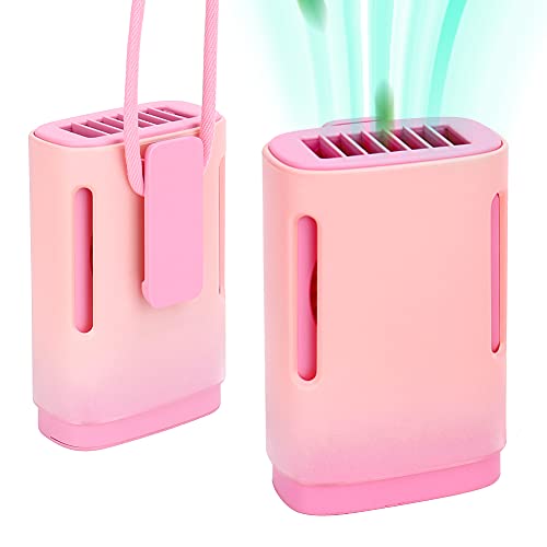 Eachbid Personal Necklace Fan USB Fan Hands-Free Wearable Fan Light Weight Colorful Rechargeable Fan for Outdoor Sports Events Beach T-shirts Jacket Fishing Gardening Climbing Cycling Peach