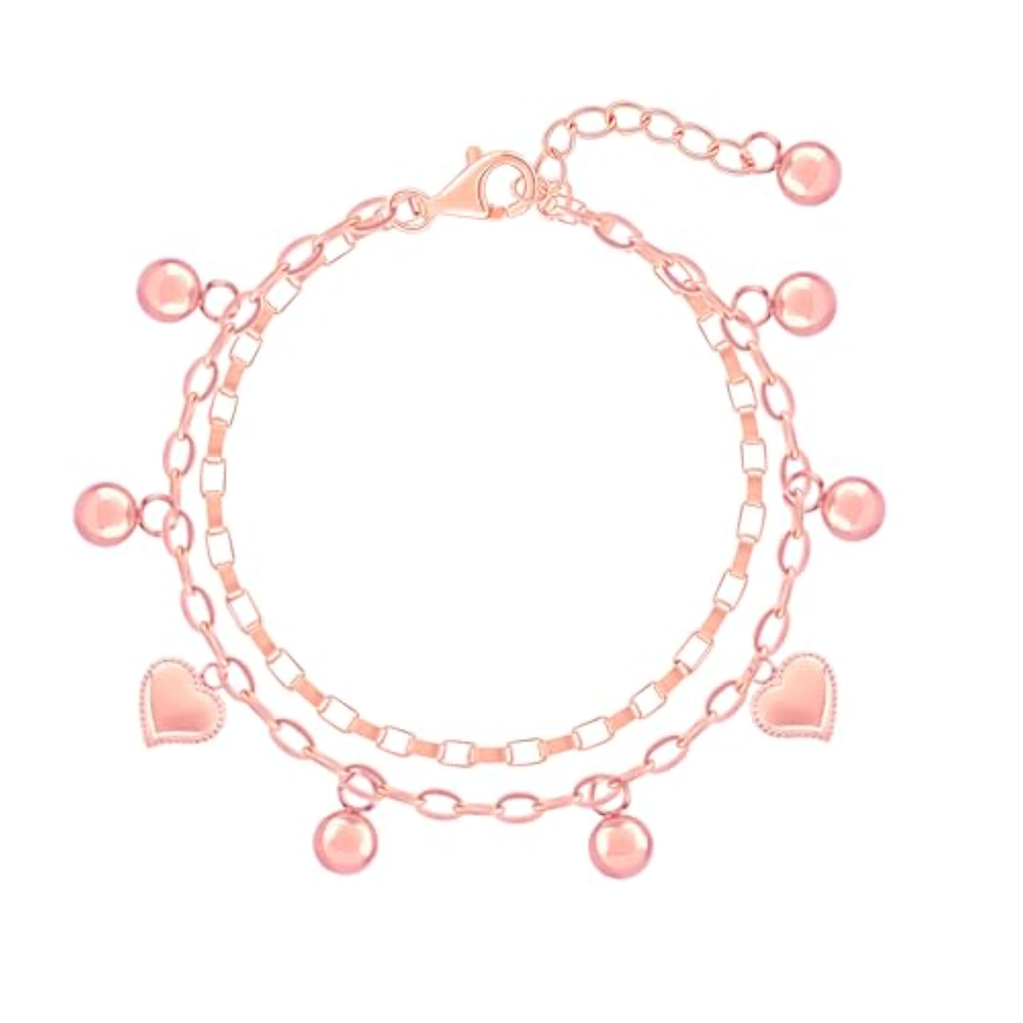 Women's 18K Rose Gold Plated Hearts Bracelet, Waterproof