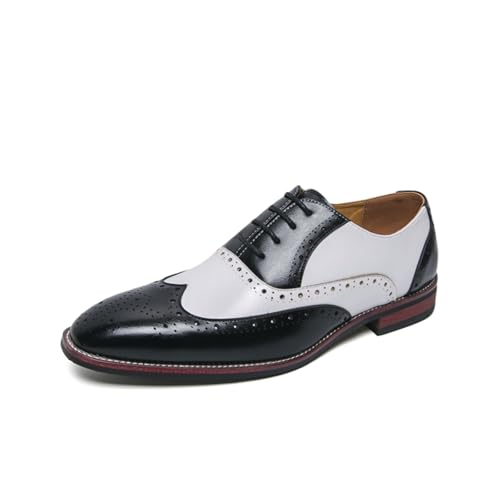 Men's Genuine Leather Lace Up Wingtip Brogue Oxford Dress Shoes Two-Tone Patchwork Punched Round Toe Derby Shoes for Business Wedding Party Formal Event
