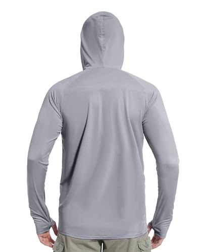 isnowood Sun Shirt UPF 50+ Men's Fishing Long Sleeve Hooded Rash Guard Hiking Swimming Running UV Protection Hoodie2