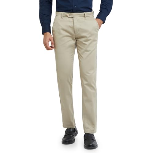 Image of Raymond Men's Pure Cotton Structure Pattern Contemporary Fit Flat Front Casual Trouser