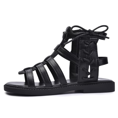 Image of Skeblo Girls Rivet Gladiator Sandals Summer Princess Dress Strappy Flats Zip Up Boots Shoes