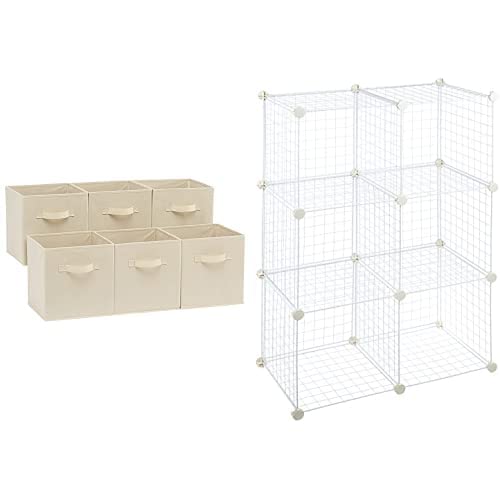 AmazonBasics Foldable Storage Cubes (6 Pack) Beige 6 Cube Grid Wire