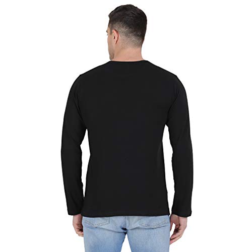 Image of Men Black Zip Detailing Front Round Neck Cotton Full Sleeve T-Shirt