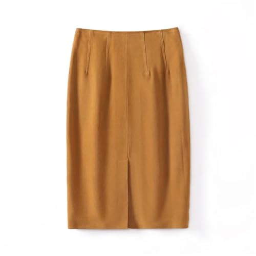 Women Suede Leather Skirt Motorcycle Zipper Mid-Length Pencil Skirts Back Split Wrap Skirt3