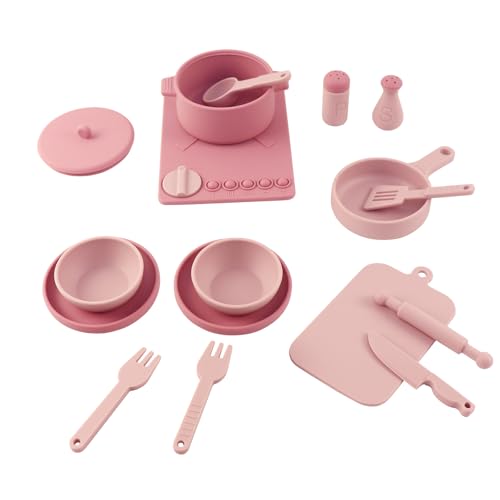 Silicone Play Kitchen Accessories, Toddler Kitchen Playset, Kids Kitchen Set Pretend Play Toys, Kids Pots and Pans Playset, for Toddlers Boys and Girls