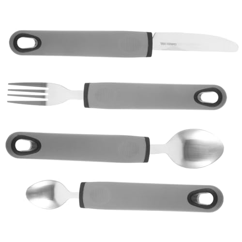 NOLITOY Grier Utensils Set Elderly Feeding Tableware Stainless Steel Spoon Fork Anti-Slip Handle for Disabled Elderly