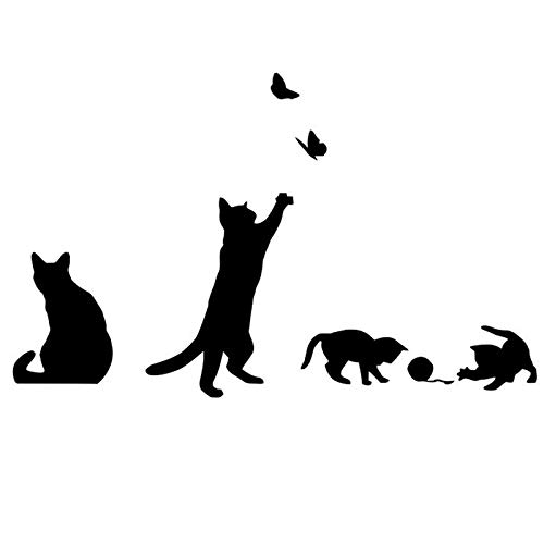 Vinilo Decorativo Gatos jugando con Mariposa 37x21 in